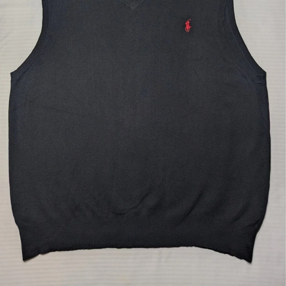 Polo Ralph Lauren Men XL Black Pima Cotton V-Neck Sweater Vest Red Pony Classic